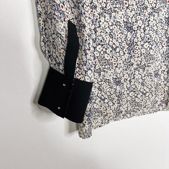 Derek Lam 10 Crosby Womens 4 Blue Ivory Floral Silk Windowpane Blouse Keyhole - Picture 8 of 12